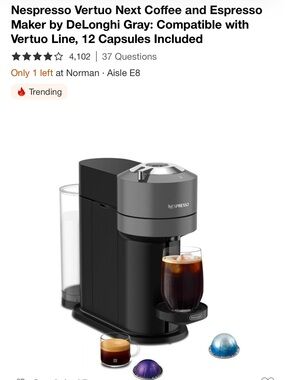 Nespresso Vertuo Next Coffee & Espresso Maker by Nespresso in Gray and Black.